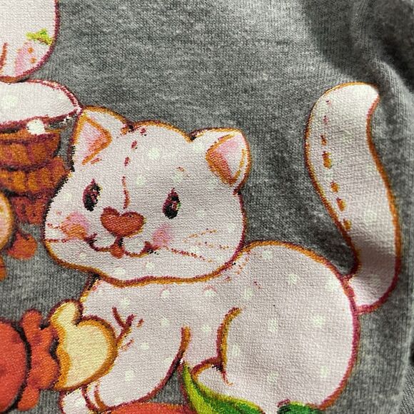 Strawberry Shortcake Kawaii Cat Graphic Shirt Gray Cartoon Tee Size Large Jrs - Picture 6 of 6
